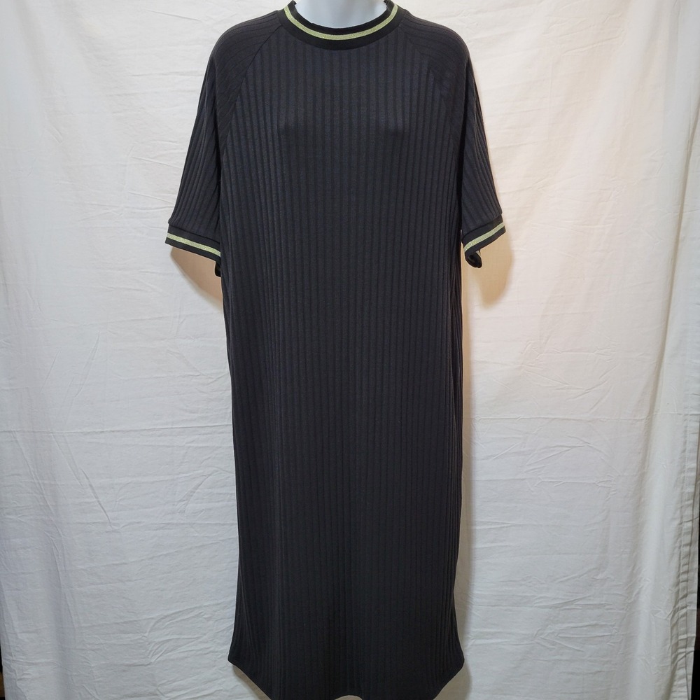 Dressed In LALA Ribbed Knit Dress Mock Neck Black Oversized Boxy Midi Size M